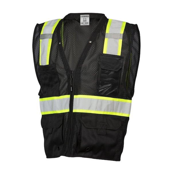 Kishigo Safety Vest, Zipper, Black, L/XL - B100-L-XL