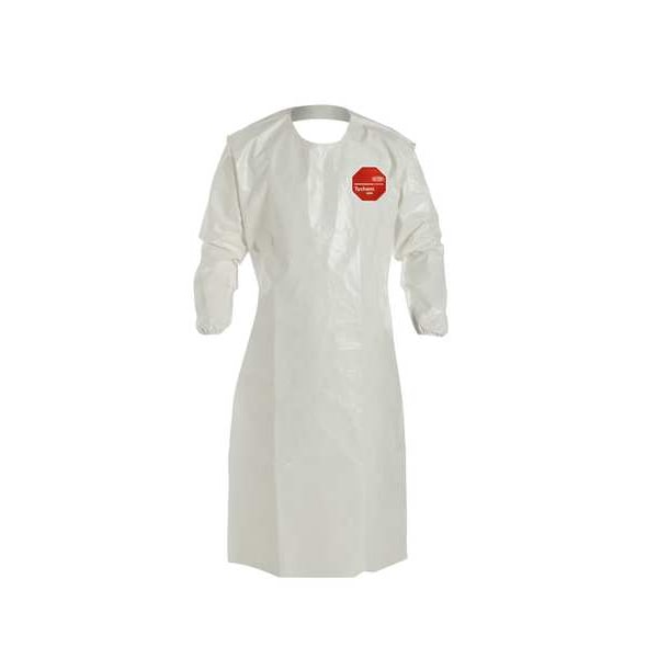 Dupont 0 Sleeved Apron. Elastic Wrists. 52" Long. Bound yoke neck with Snaps, Waist Ties. White. UNI - SL278BWH00001200