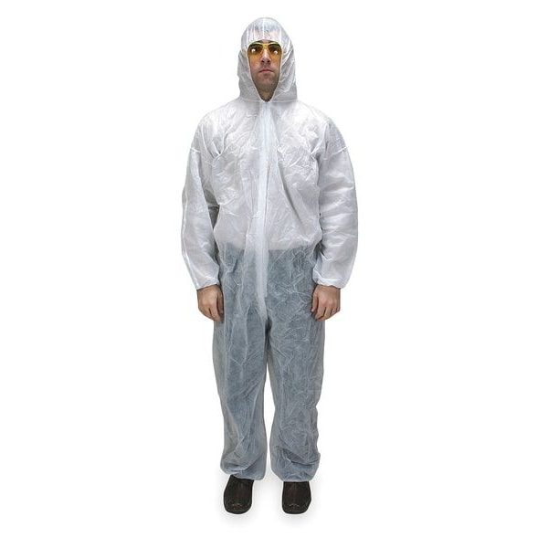 Condor Disposable Coveralls, Hooded, 2XL, Polypropylene, Zipper, Elastic Cuff, Elastic Ankle, Serged Seam - 2KTN3