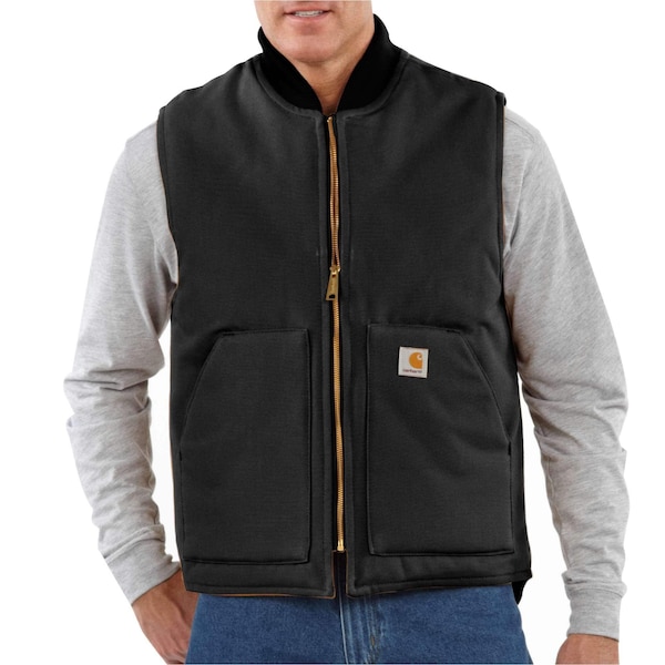 Carhartt Relaxed Fit Firm Duck Insulated Rib Collar Vest, Black, Medium, REG - V01-BLKMREG