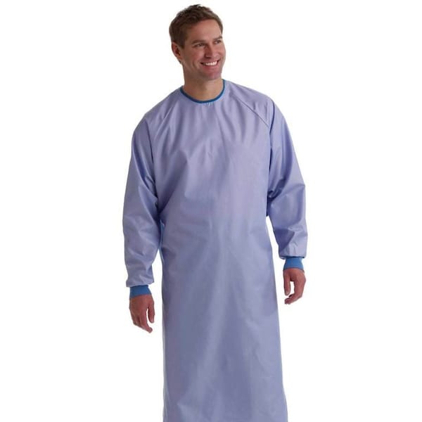 Medline AngelStat Surgical Gown, Blockade, 1-Ply, Snap Neck and Tie Back, Ciel Blue, 2XL, 12PK - MDT012091XXL