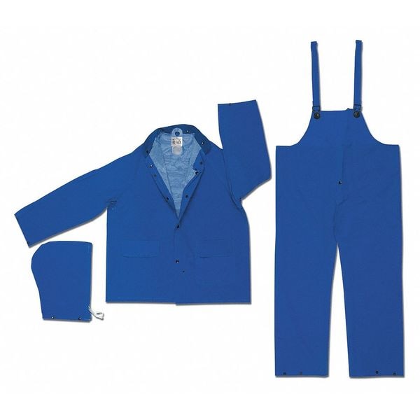 Mcr Safety 3-Piece Rain Suit with Detachable Hood, PVC, 0.35 mil Thick, Detachable, Blue, 2XL - 2433X2