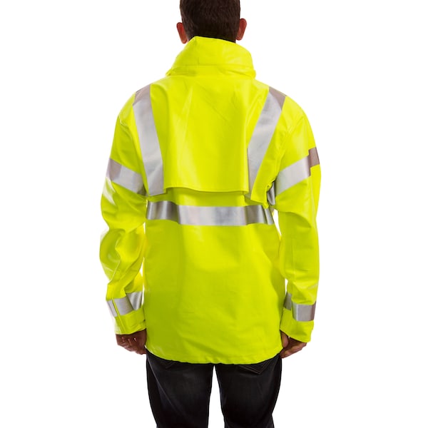 Tingley Arc Flash Flame Resistant Rain Jacket, PVC, Class 3 Lime, 2XL - J44122