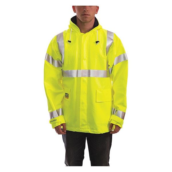 Tingley Arc Flash Flame Resistant Rain Jacket, PVC, Class 3 Lime, 2XL - J44122