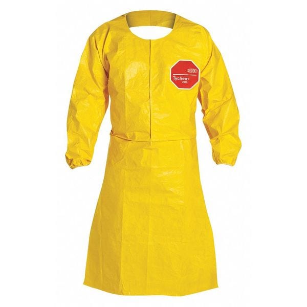 Dupont Sleeved Apron. Elastic Wrists. 44" Long. Neck Loop w/ Snaps, Waist Ties. Yellow. 4X - QC275BYL4X002500