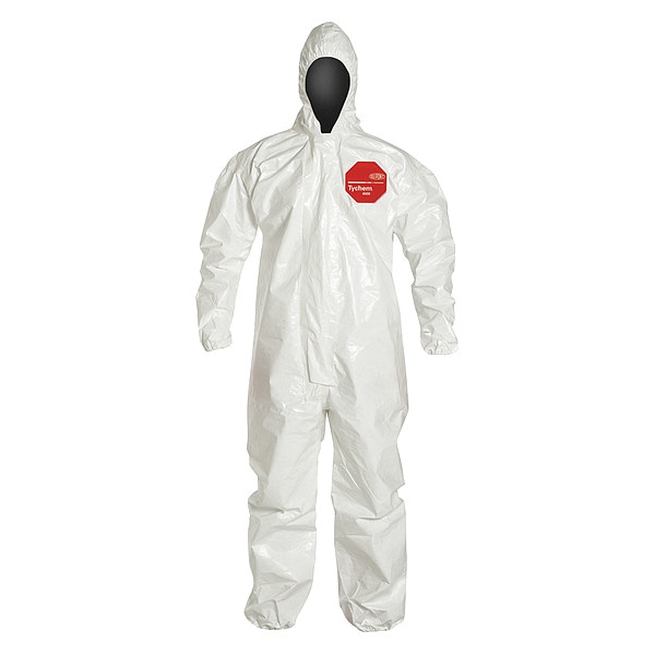 Dupont Chemical Resistant Coverall, Hooded, XL, Tychem(R) 4000, Zipper, Elastic Cuff, Elastic Ankle, 6 PK - SL127TWHXL000600