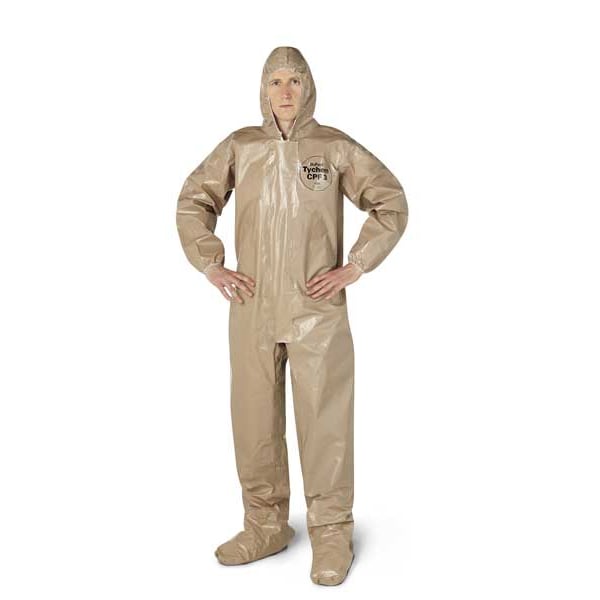 Dupont Chemical Resistant Coverall, Hooded, 2XL, Tychem(R) 5000, Zipper, Elastic Cuff, Taped Seam - C3122TTN2X000600
