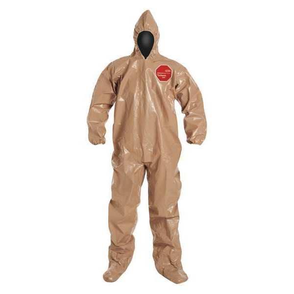 Dupont Chemical Resistant Coverall, Hooded, 2XL, Tychem(R) 5000, Zipper, Elastic Cuff, Taped Seam - C3122TTN2X000600