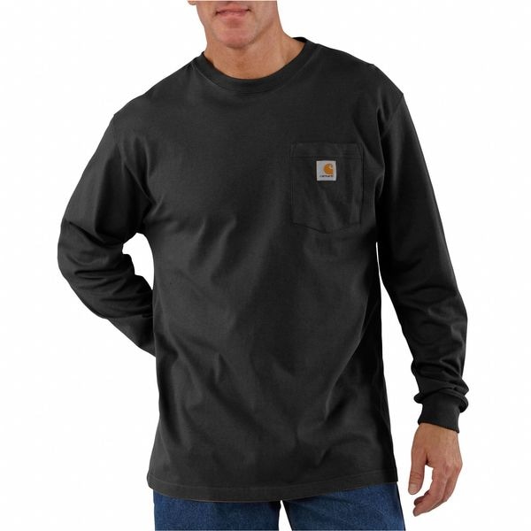 Carhartt Men's Long Sleeve Pocket T-Shirt, Cotton, Pullover Closure, 1 Pocket(s), Black - K126-BLK XLG REG