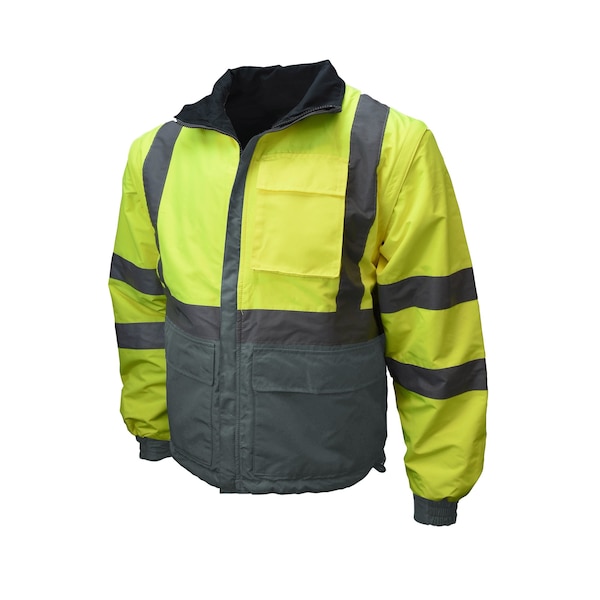 Radians Hi-Vis Windbreaker, 100% Polyester Twill - DWR Coated, Class Type R Class 2 Hi-Vis Green / Gray, L - SJ07-3ZDS-L