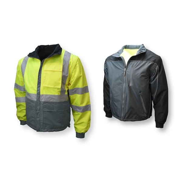 Radians Hi-Vis Windbreaker, 100% Polyester Twill - DWR Coated, Class Type R Class 2 Hi-Vis Green / Gray, L - SJ07-3ZDS-L