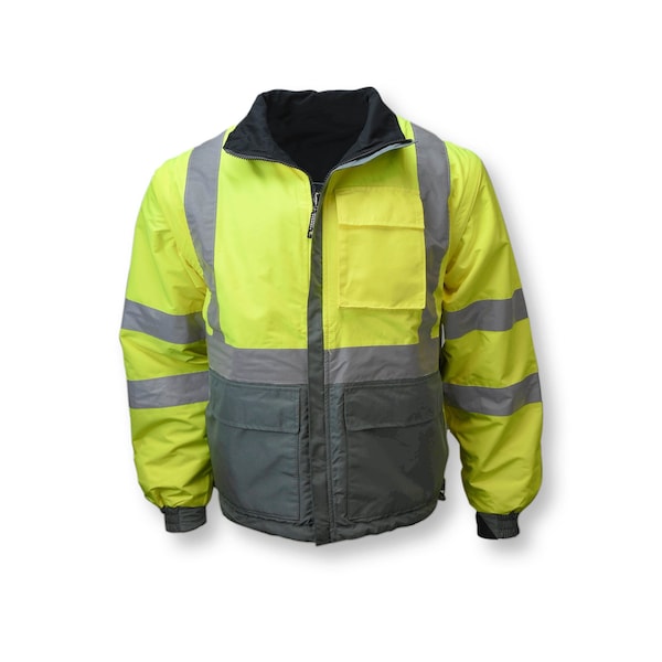 Radians Hi-Vis Windbreaker, 100% Polyester Twill - DWR Coated, Class Type R Class 2 Hi-Vis Green / Gray, L - SJ07-3ZDS-L