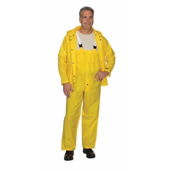 Condor FR Rain Bib Overall, Nylon, 32 in Inseam, 48 in to 50 in Waist, 6.7 mil Thickness, Yellow, 3XL - 1AD84