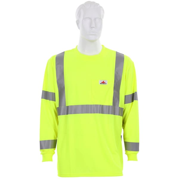 Mcr Safety Garments, LS Tshirt, CL3, Birdseye, Lime S - LSTSCL3MLS