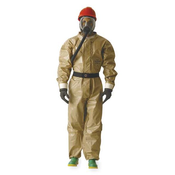 Dupont Chemical Resistant Coverall, Collared, L, Tychem(R) 5000, Zipper, Attached Glove Cuff, Taped Seam - C3184TTNLG000600