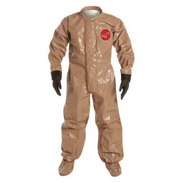 Dupont Chemical Resistant Coverall, Collared, L, Tychem(R) 5000, Zipper, Attached Glove Cuff, Taped Seam - C3184TTNLG000600