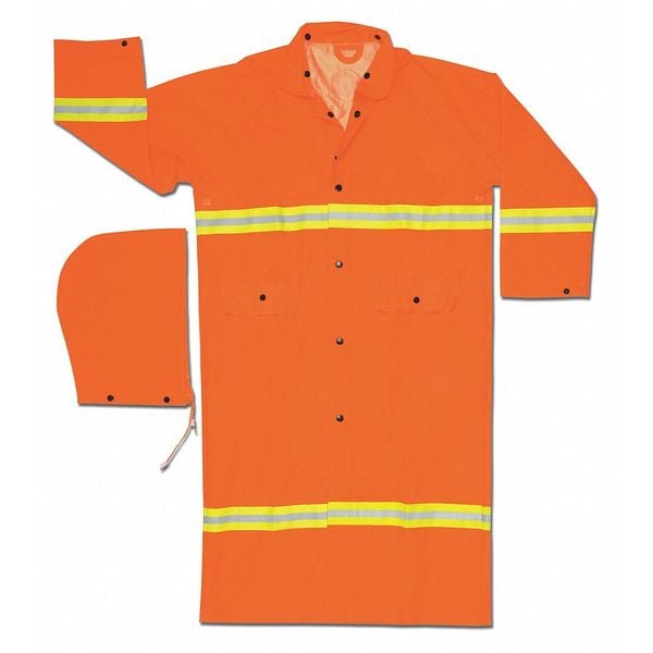 Mcr Safety Rain Coat with Detachable Hood, PVC, Class ANSI 107 Class 3 Orange, M - 201CRM
