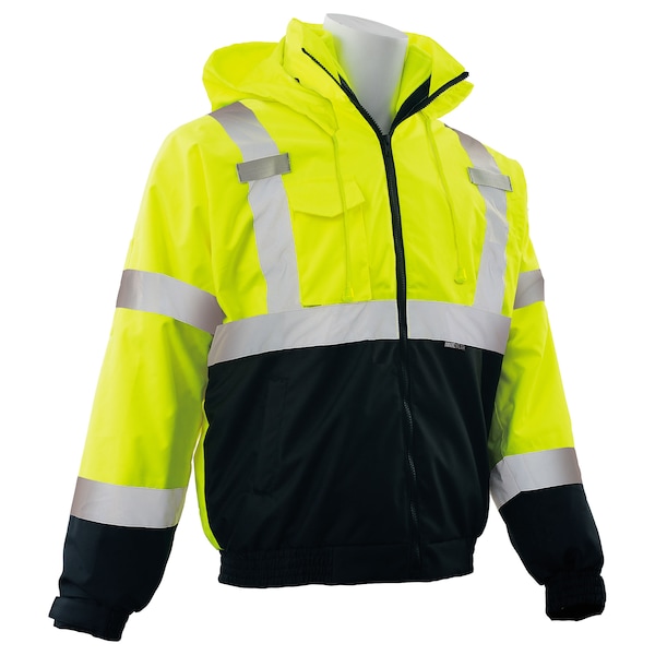 Deltaplus Hi-Vis Bomber Jacket, 300D Polyester with PU Coating, Class 3 Hi-Viz Lime/Black, Xl - 63347