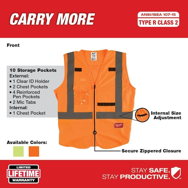 Milwaukee Tool Class 2 High Visibility Orange Safety Vest - 4XL/5XL - 48-73-5034