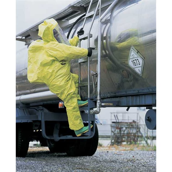 Dupont Chemical Resistant Coverall, Hooded, M, Tychem(R) 10000, Zipper, Elastic Cuff, Attached Socks Ankle - TK128TLYMD000200