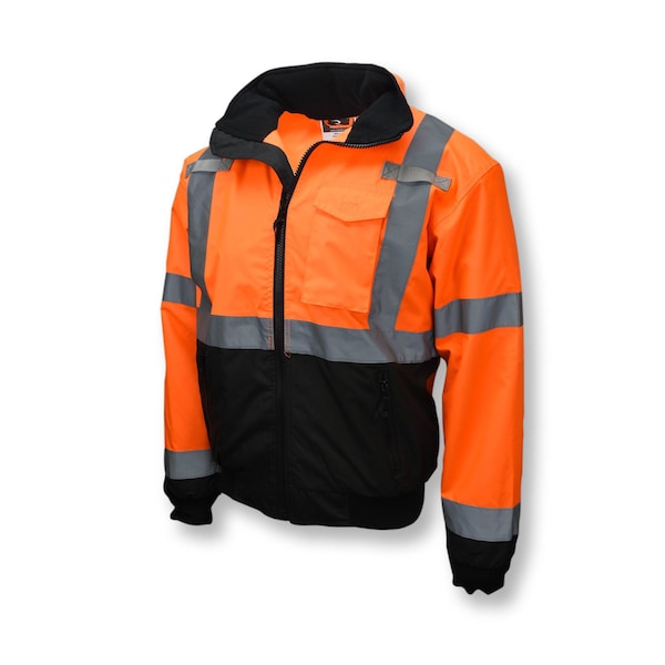 Radians Hi-Vis 2-in-1 Bomber Jacket, 100% Polyester Oxford, 300D, DWR Coated, Hi-Vis Orange / Black, XL - SJ110B-3ZOS-XL