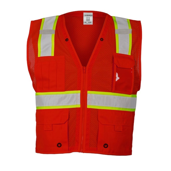 Kishigo High-Visibility Vest, Zipper, Red, S/M - B103-S-M