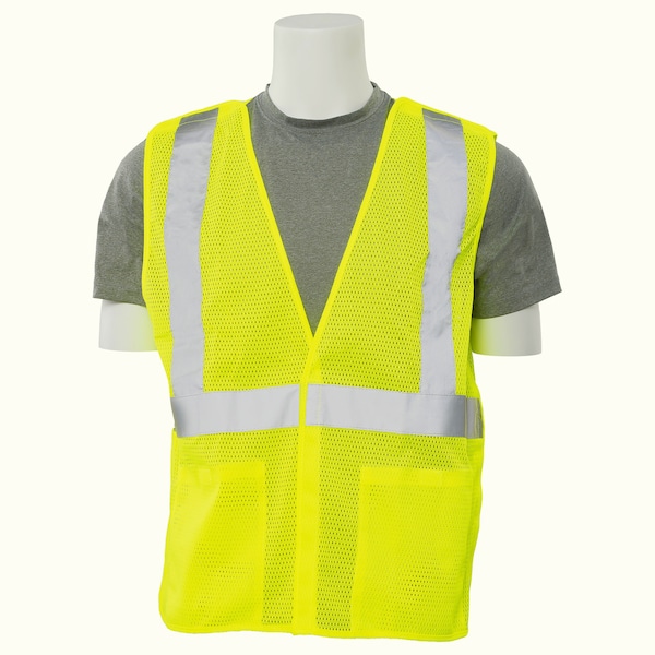Deltaplus Safety Vest, Break Away, Mesh, Class 2, S320, Hi-Viz Lime, LG - 61101