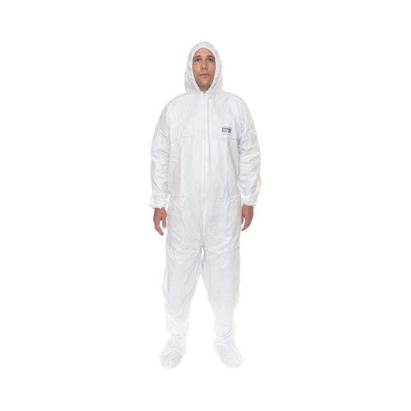 International Enviroguard Coverall w Hood, Boot, 3XL, White, PK25, 3XL, 25 PK, White, Zipper - 8119
