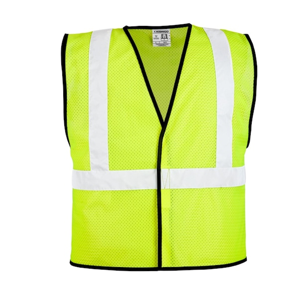 Kishigo Hi-Vis Vest, Hook-Loop, Class 2, Lime, L-XL - 1571-L-XL