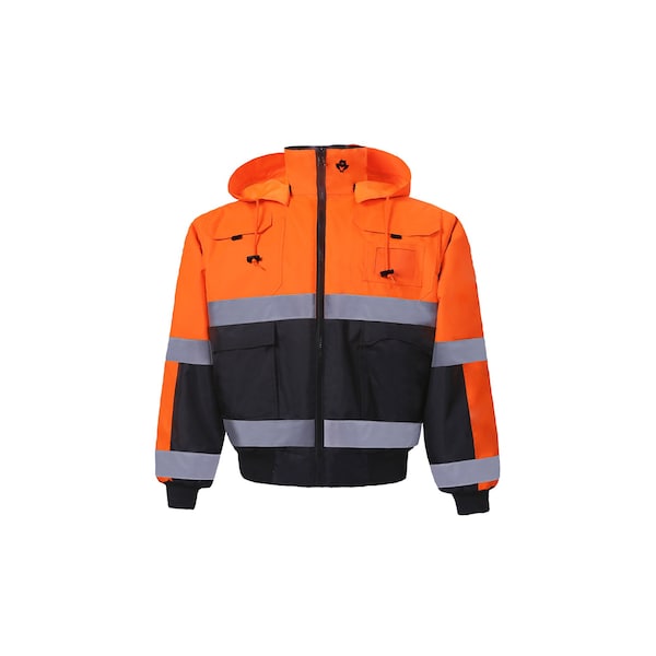 2W International Hi-Vis Reversible Bomber Jacket, 100% Polyester Oxford with PU coating., Class 3 Lime, XL - 330C-3 XL