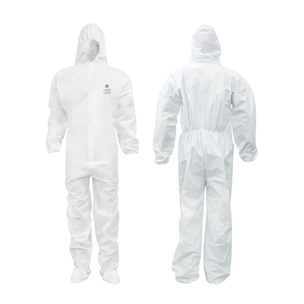 Ge Disposable Coveralls, Hooded, M, Microporous Material, Zipper Flap, Elastic Cuff - GW903M