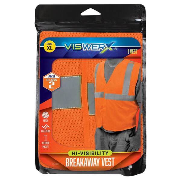 Viswerx Hi-Vis Breakaway Vest - ANSI CL2 Orange XL - 127-23016