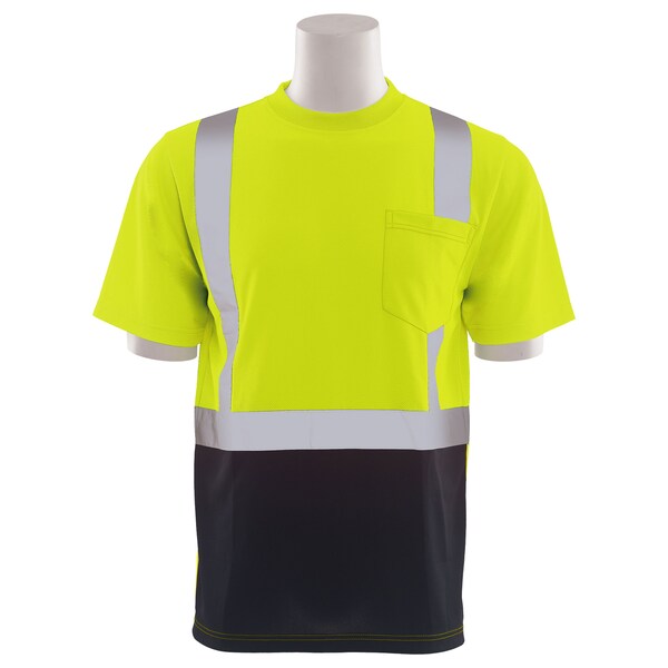 Deltaplus Unisex Hi-Vis Short-Sleeve Shirt w/ Black Bottom, Polyester Birdseye Knit Mesh, Hi Viz Lime & Black - 62401