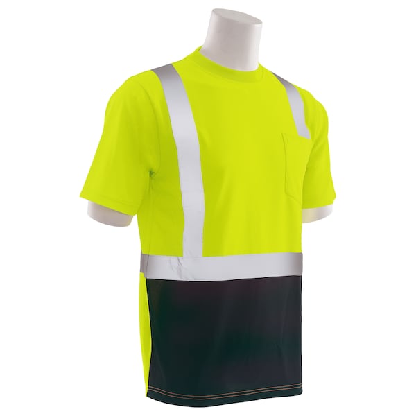 Deltaplus Unisex Hi-Vis Short-Sleeve Shirt w/ Black Bottom, Polyester Birdseye Knit Mesh, Hi Viz Lime & Black - 62401