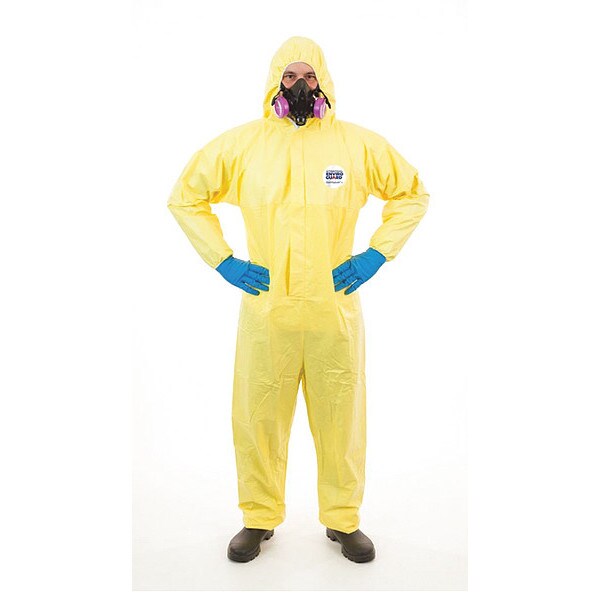 International Enviroguard Chem Splash Coverall w Hood, S, Yel, PK12, S, 12 PK, Yellow - 7015YS