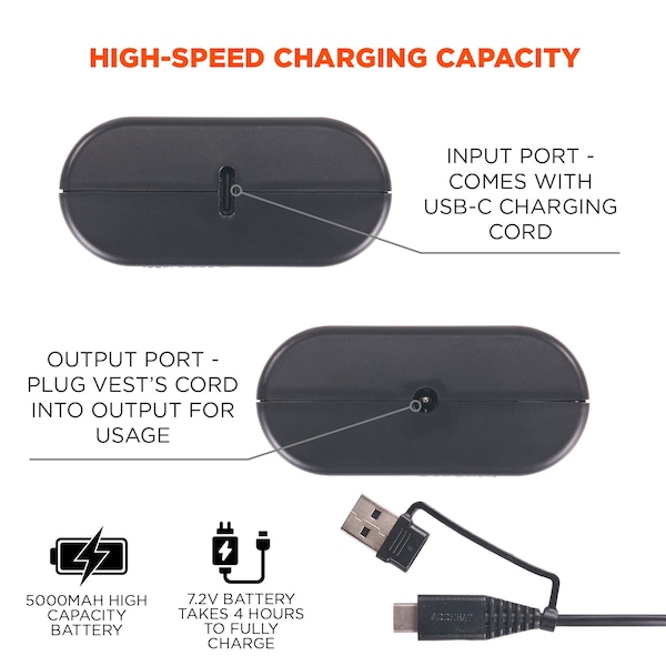 Ergodyne Portable Battery Power Bank, Black - 6495B