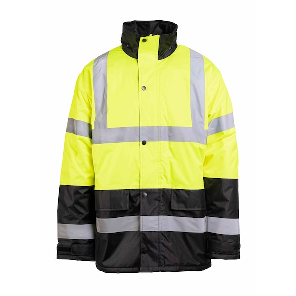 Game Workwear HI-Vis Parka Jacket, 100% Polyester 300 Denier Oxford PU Heavy Duty Fabric, Hi Vis Lime, XL - 1865E