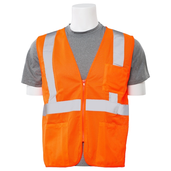 Deltaplus Safety Vest, Economy, Pockets, Mesh, Class 2, S363P, Hi-Viz Orange, XL - 61660