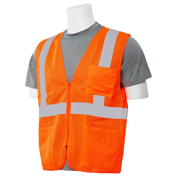 Deltaplus Safety Vest, Economy, Pockets, Mesh, Class 2, S363P, Hi-Viz Orange, XL - 61660
