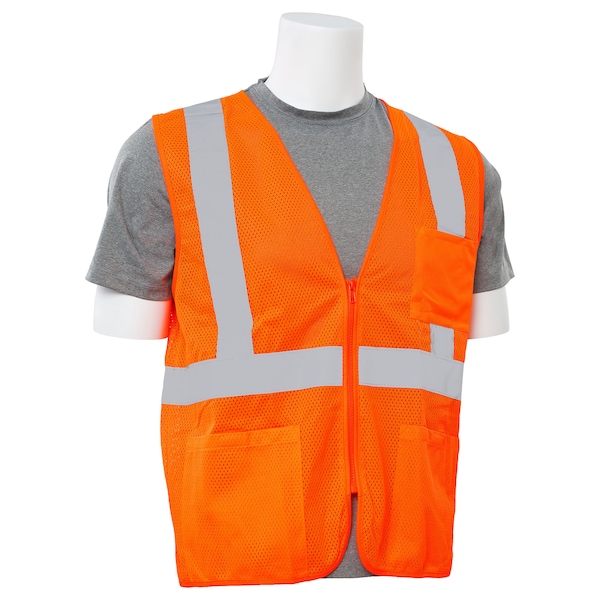 Deltaplus Safety Vest, Economy, Pockets, Mesh, Class 2, S363P, Hi-Viz Orange, XL - 61660