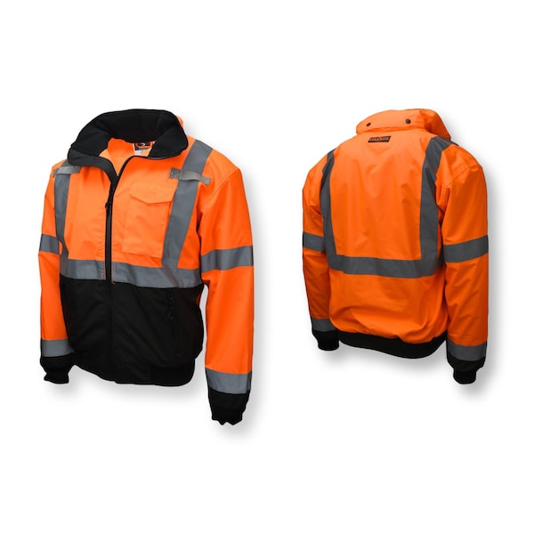 Radians Hi-Vis 2-in-1 Bomber Jacket, 100% Polyester Oxford, 300D, DWR Coated, Hi-Vis Orange / Black, L - SJ110B-3ZOS-L