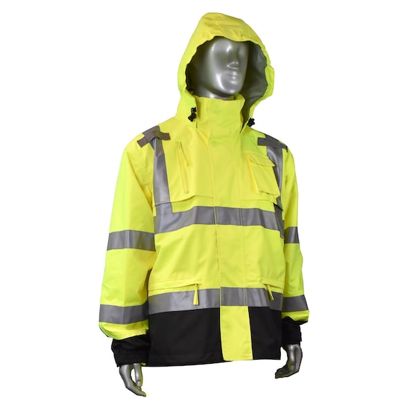 Radians Hi-Vis Rain Jacket, Rip Stop Oxford, Class Class 3 Hi-Vis Green, 2XL - RW32-3Z1Y-2X