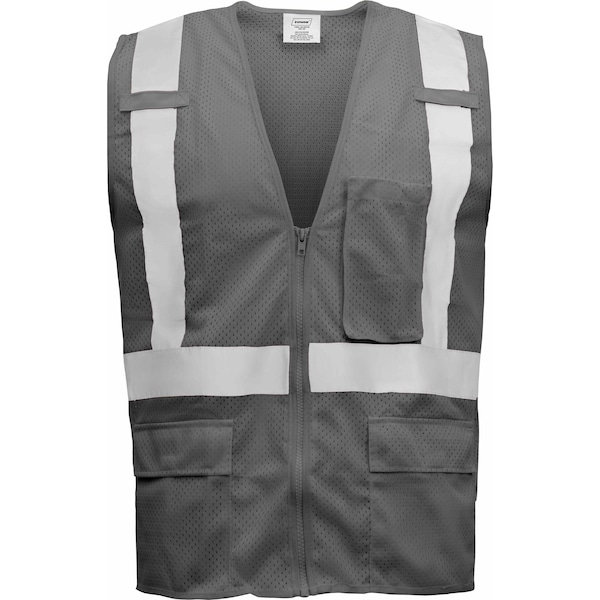 Ironwear Hi-Vis Safety Vest L , Zipper 5 Pockets - 1284-GRZ-RD-LG