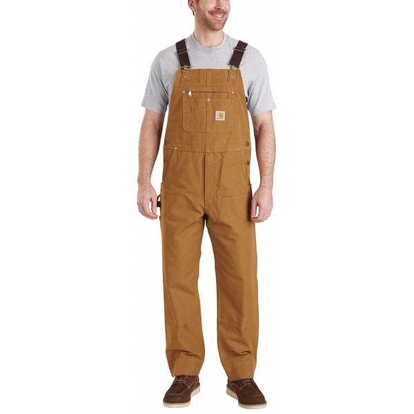 Carhartt 102776 Bib Overalls, Cotton, 12 oz Fabric Weight, 36 in Inseam, Brown, 40 x 28 - 102776-211-40X36