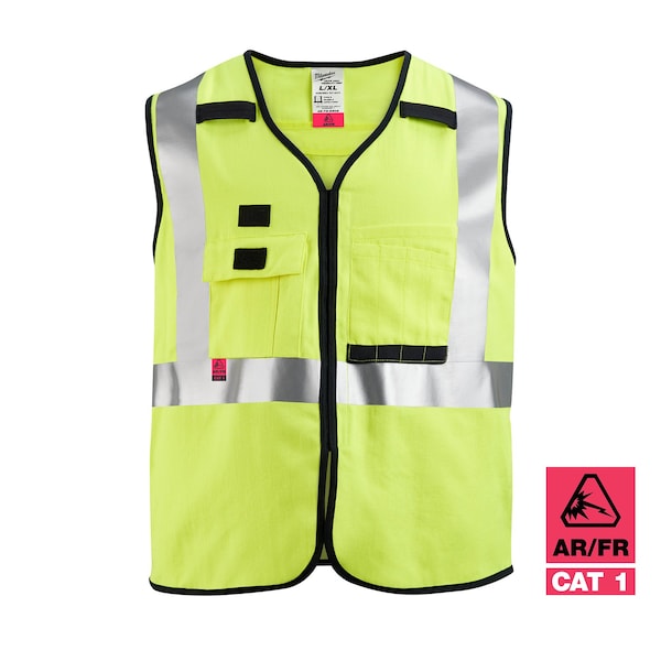 Milwaukee Tool AR/FR Cat.1 High Visibility Vest 2XL, 3XL Class 2 U Back, , Hook and Loop 10 Pockets, 2 Mic Tab, No - 48-73-5303