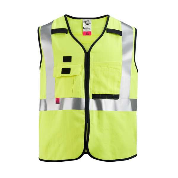 Milwaukee Tool AR/FR Cat.1 High Visibility Vest 2XL, 3XL Class 2 U Back, , Hook and Loop 10 Pockets, 2 Mic Tab, No - 48-73-5303