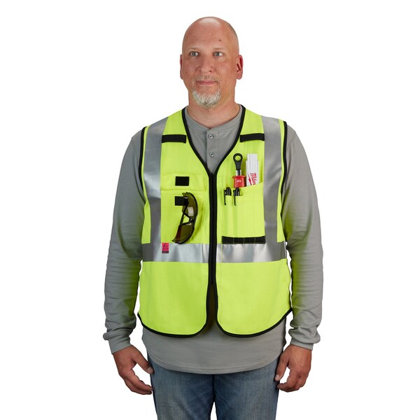 Milwaukee Tool AR/FR Cat.1 High Visibility Vest 2XL, 3XL Class 2 U Back, , Hook and Loop 10 Pockets, 2 Mic Tab, No - 48-73-5303