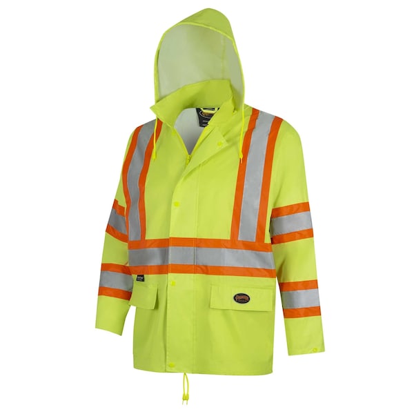 Pioneer Safety Rain Suit, Hi-Vis Orange, S, Polyester|PVC, 0.18 mm Thick, Folds and zips into collar, S - V1080160U-S
