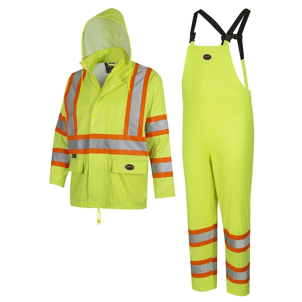 Pioneer Safety Rain Suit, Hi-Vis Orange, S, Polyester|PVC, 0.18 mm Thick, Folds and zips into collar, S - V1080160U-S