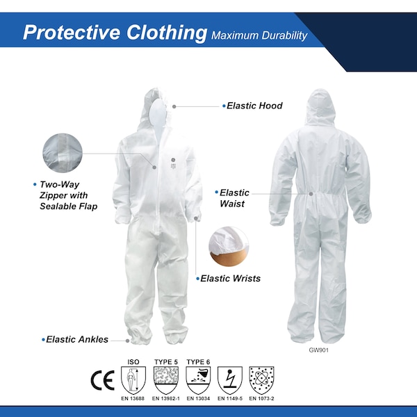 Ge SMS Protective Coverall, w/Elastic Hood&Wrist 2XL - GW9012XL